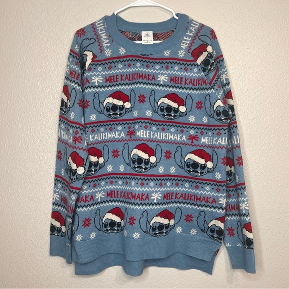 Disney Stitch Melé Kalikimaka Blue Christmas Sweater Holiday Size Large - Picture 11 of 11